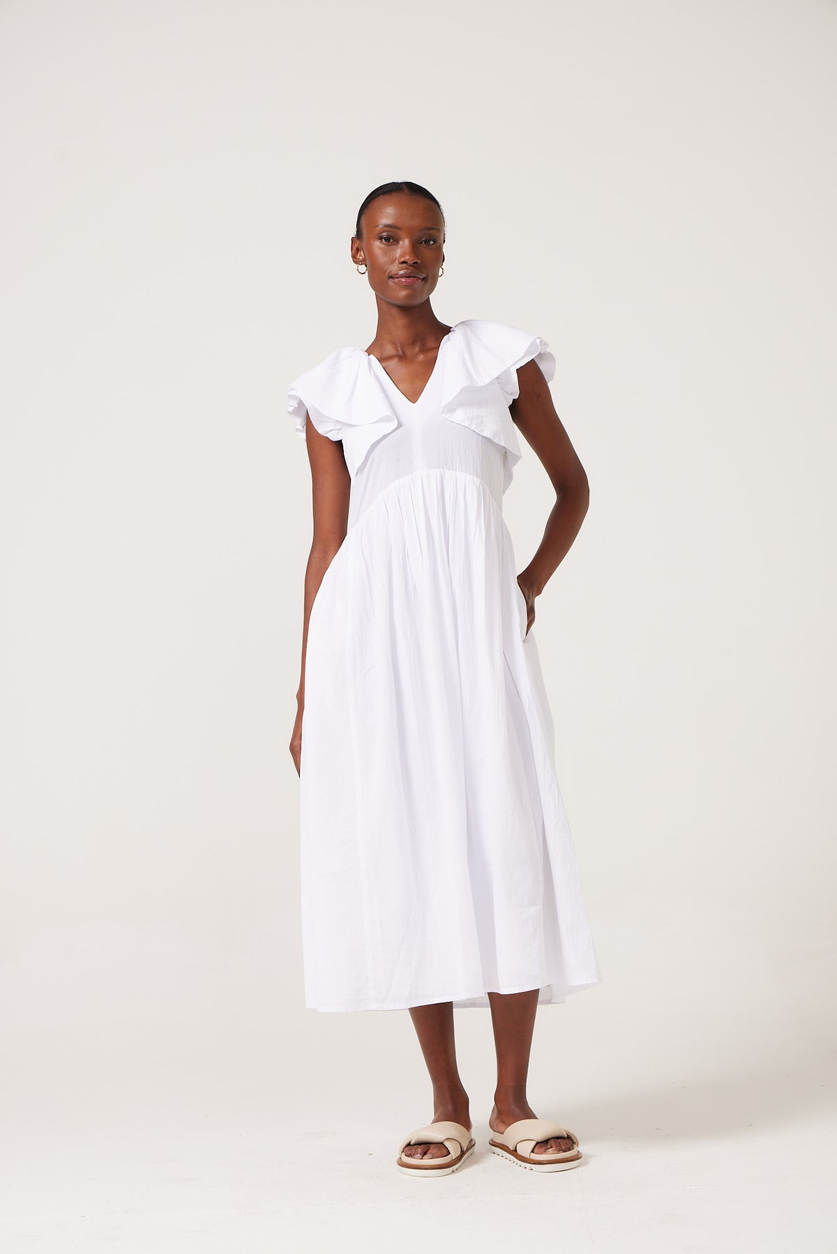 Neelah Frill Sleeve Dress - Rice Paper