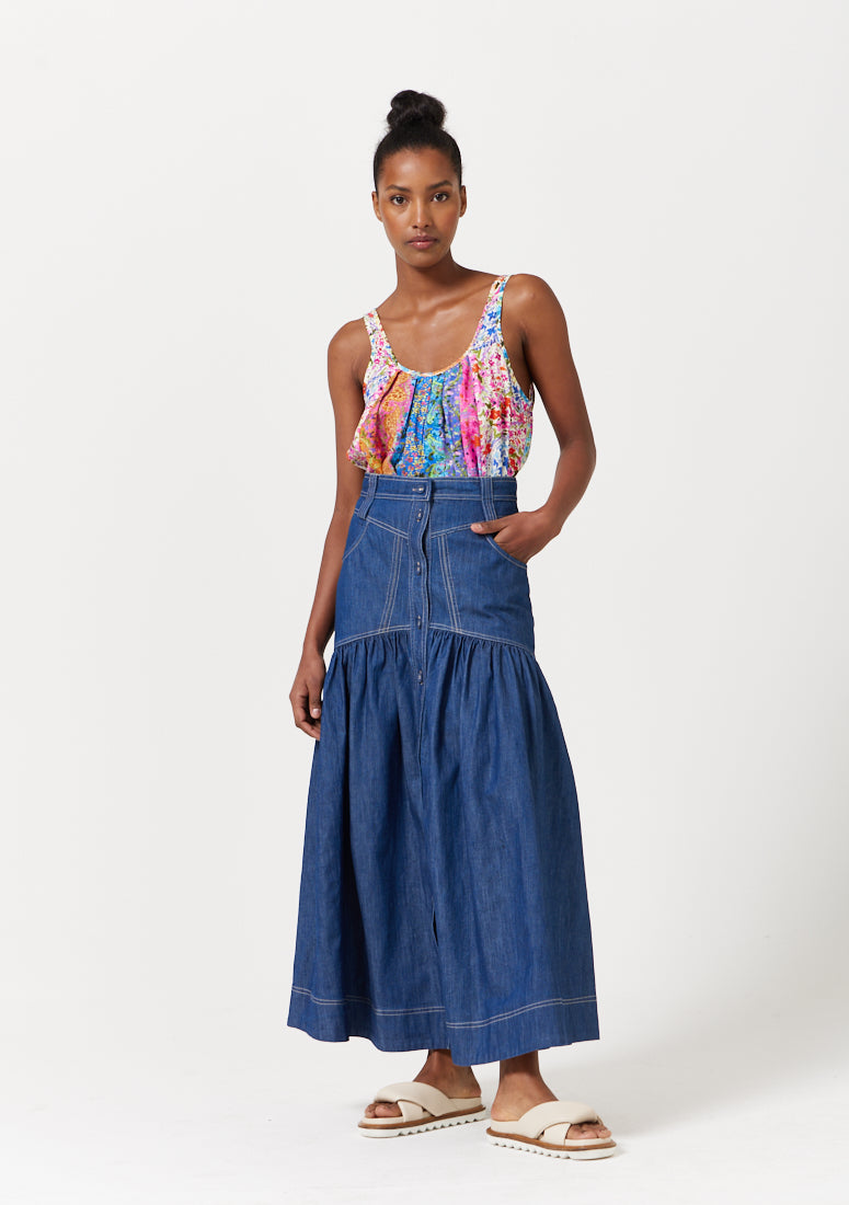 IMARI DENIM MIDI SKIRT